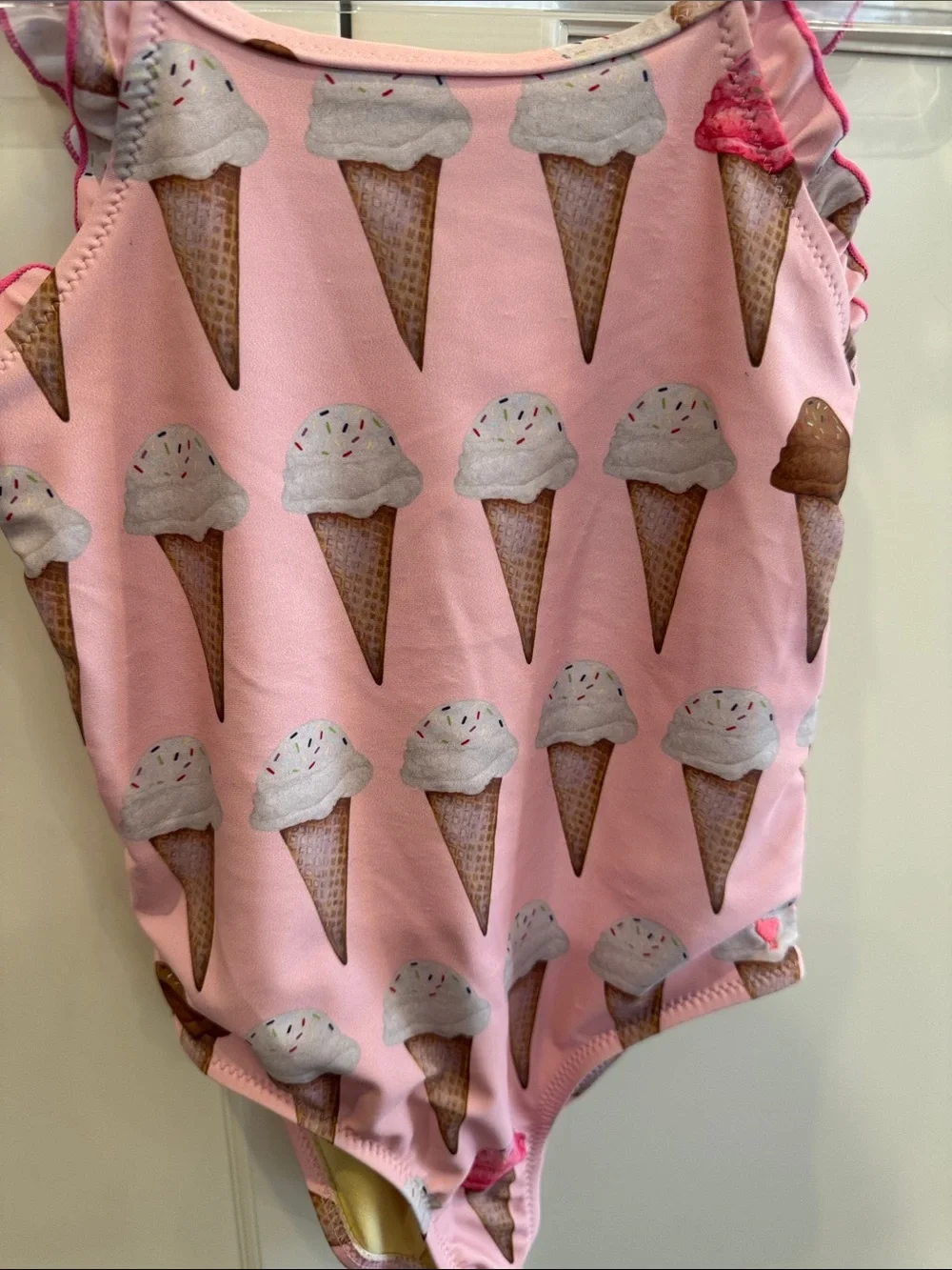 Pink Chicken Claire Swimsuit Size 5 Pink Ice Cream Print Ruffle Straps